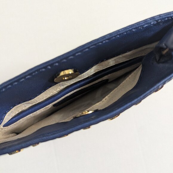 NWT Michael Kors Leather Lapis Blue Ludlow Gold Stud Crossbody Purse - Picture 6 of 12